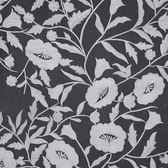 Floral Embroidered Tulle - White on White