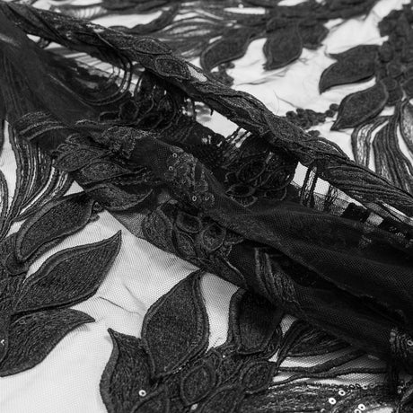 Black Floral Embroidered Lace Panel