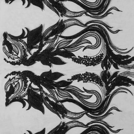 Black Floral Embroidered Lace Panel