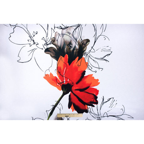 Large Scale Red-Orange Floral Digitally Printed on a Rose Jacquard