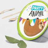 8 Ct. Party Animal Sloth Paper Dessert Plates 7" Disposable Plates, Cute Sloth Birthday Party Tableware