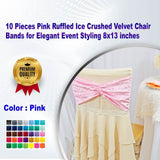 10 Pieces Pink Ruffled Ice Crushed Velvet Chair Bands for Elegant Event Styling 8x13 inches