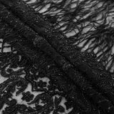 Black Beaded and Embroidered Tulle with Feathers