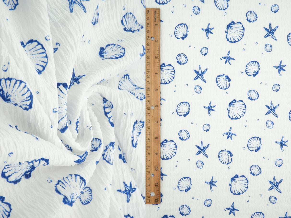 Printed Woven Sea Element Crinkle Fabric