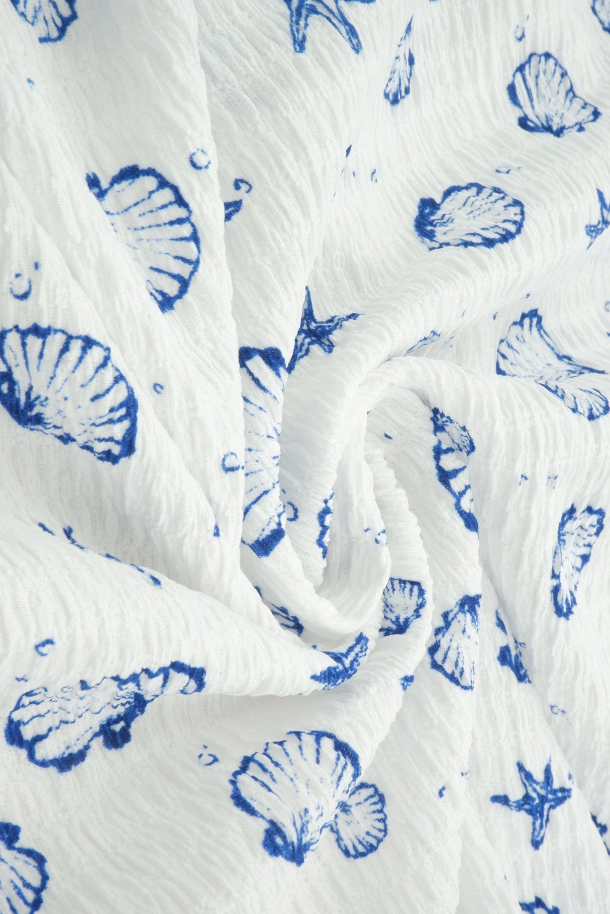 Printed Woven Sea Element Crinkle Fabric