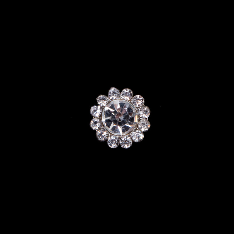 Italian Silver Rhinestone Shank Back Button - 14L/9mm
