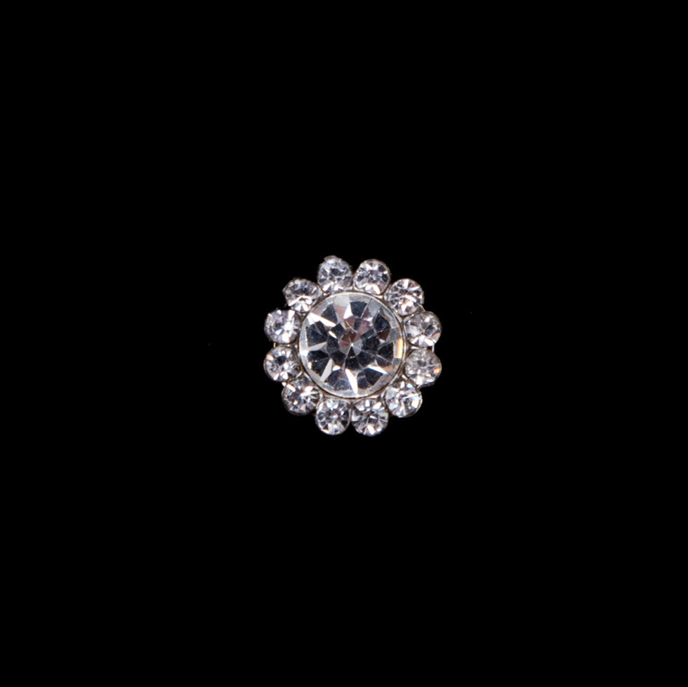 Italian Silver Rhinestone Shank Back Button - 14L/9mm