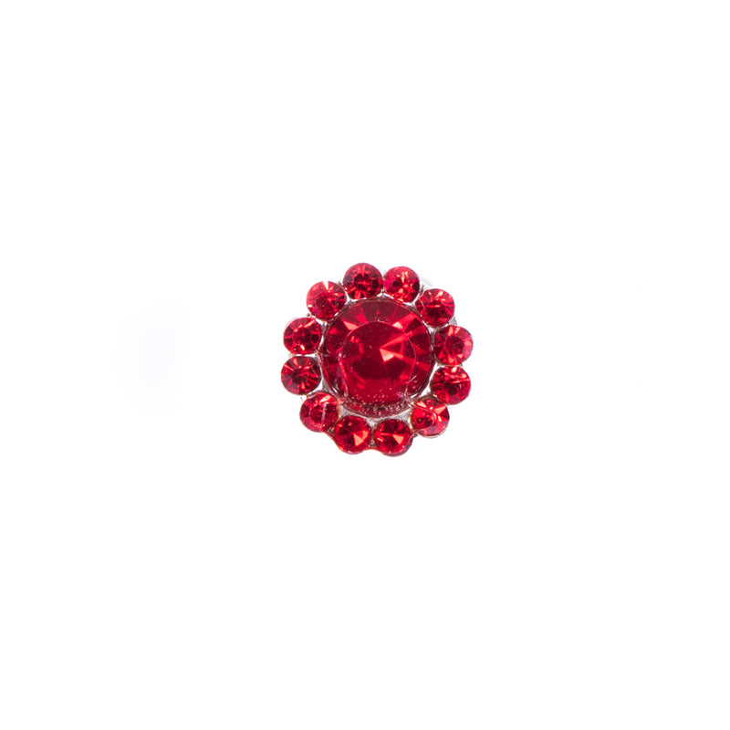 Italian Red Rhinestone Shank Back Button - 14L/9mm