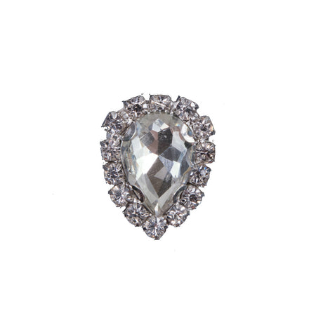 Italian Silver Teardrop Rhinestone Button - 32L/20mm
