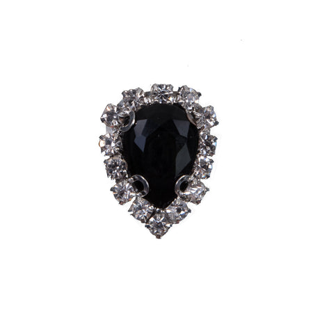 Italian Black Teardrop Rhinestone Button - 32L/20mm