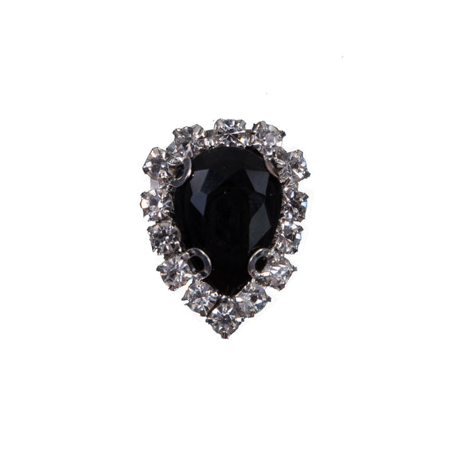 Italian Black Teardrop Rhinestone Button - 32L/20mm