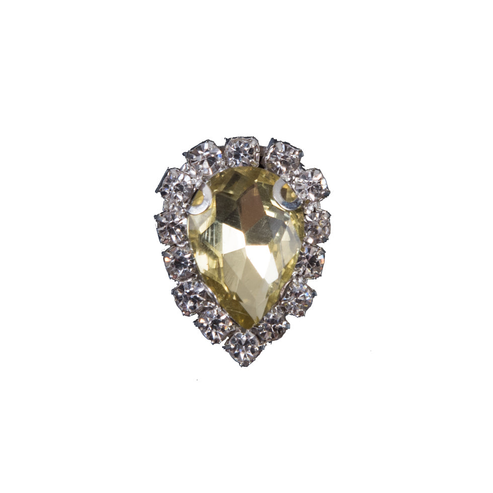 Italian Yellow Teardrop Rhinestone Button - 32L/20mm