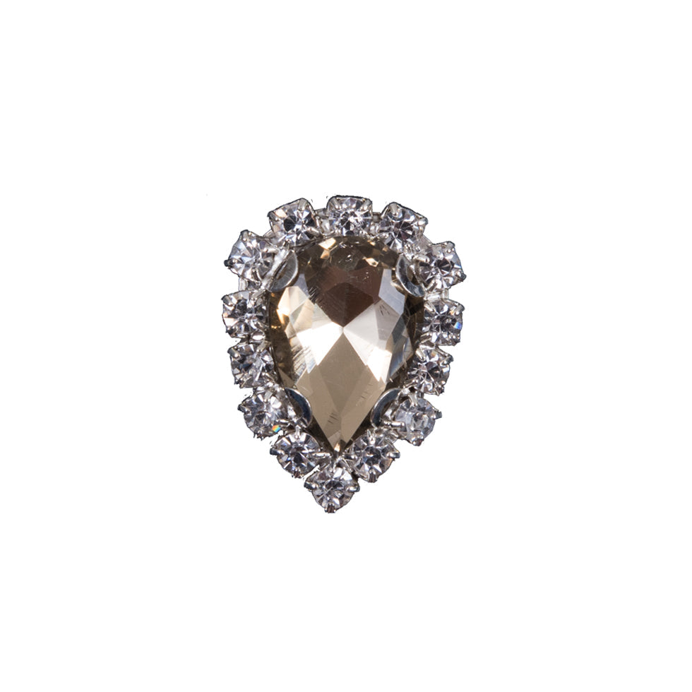 Italian Champagne Teardrop Rhinestone Button - 32L/20mm