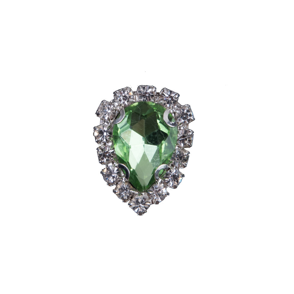 Italian Green Teardrop Rhinestone Button - 32L/20mm