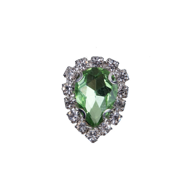 Italian Green Teardrop Rhinestone Button - 32L/20mm
