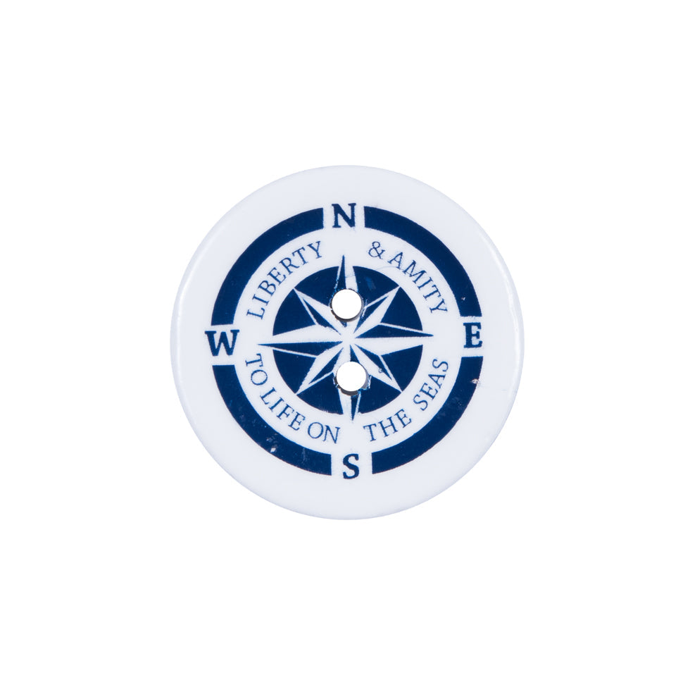 Italian Blue and White Nautical 2-Hole Coconut Button - 32L/20mm
