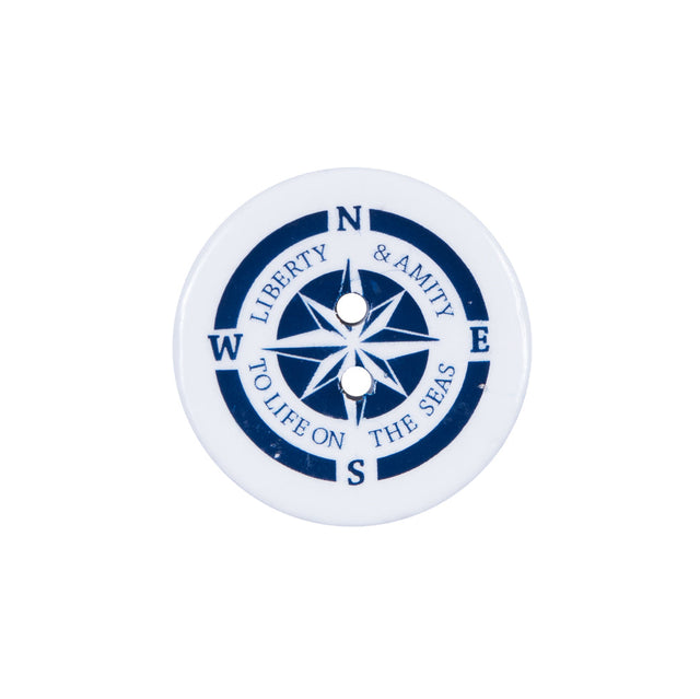 Italian Blue and White Nautical 2-Hole Coconut Button - 32L/20mm