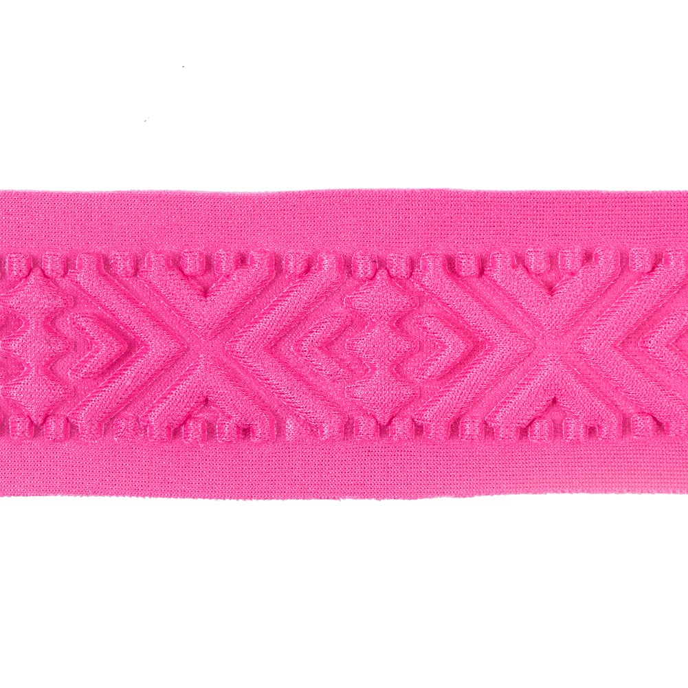 Italian Pink Geometric Embossed Double Knit Trim - 1.75"