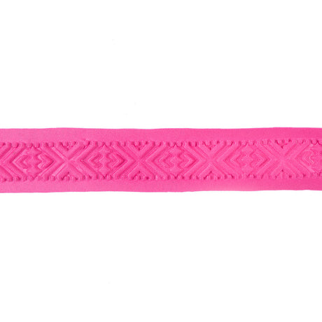 Italian Pink Geometric Embossed Double Knit Trim - 1.75"