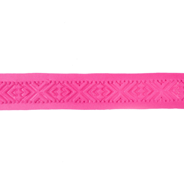 Italian Pink Geometric Embossed Double Knit Trim - 1.75"
