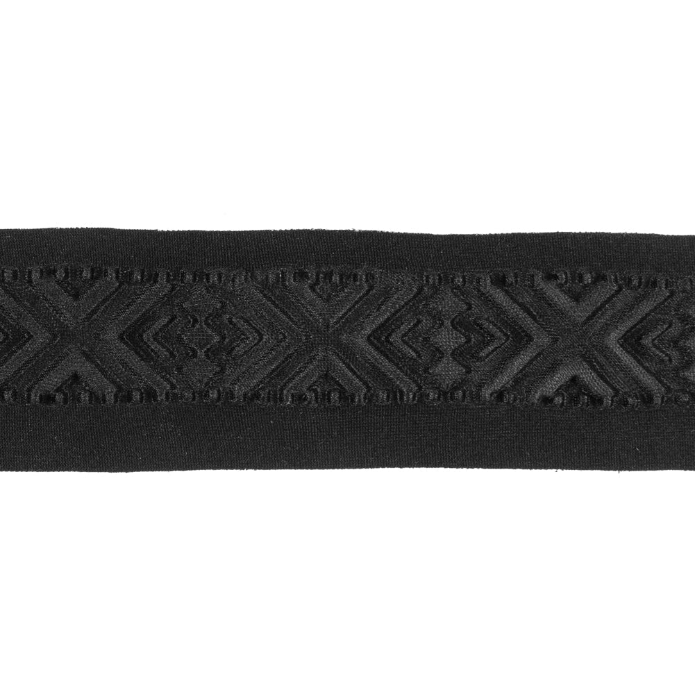 Italian Black Geometric Embossed Double Knit Trim - 1.75"