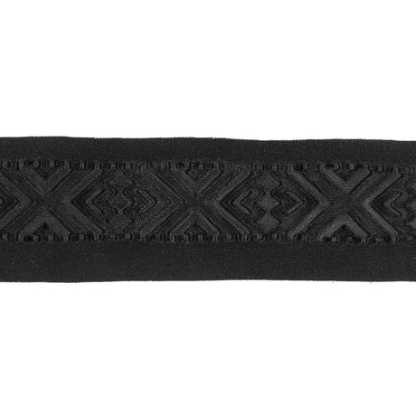 Italian Black Geometric Embossed Double Knit Trim - 1.75"