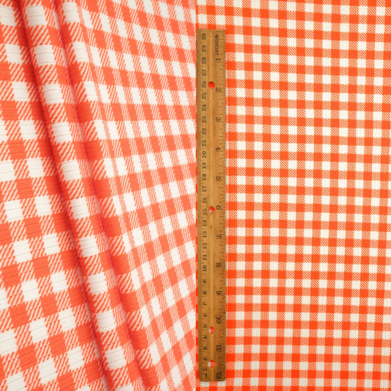 Gingham Print Rib Knit Fabric