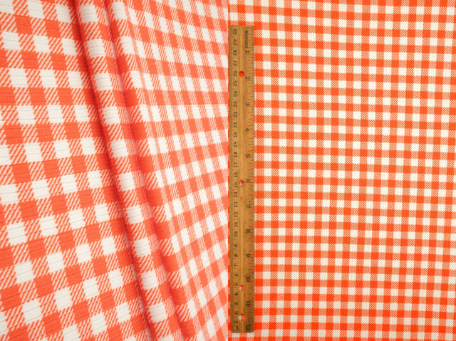 Gingham Print Rib Knit Fabric