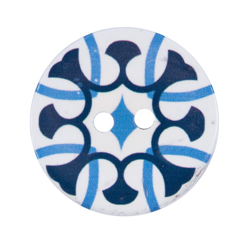 Italian Blue and White Coconut Button - 48L/30.5mm