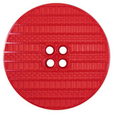 Plastic 4-Hole Button Made in Italy - 64L/40.5mm - Red Woven Texture Stripes Embossed