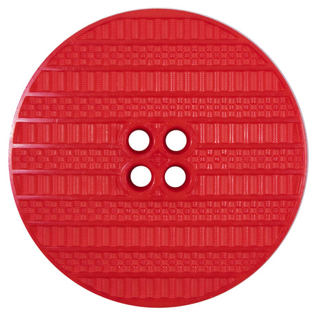 Plastic 4-Hole Button Made in Italy - 64L/40.5mm - Red Woven Texture Stripes Embossed