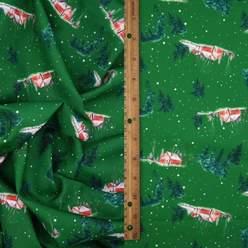 Snow House Christmas Digital Woven Print Fabric 60/61" Wide – 110 GSM