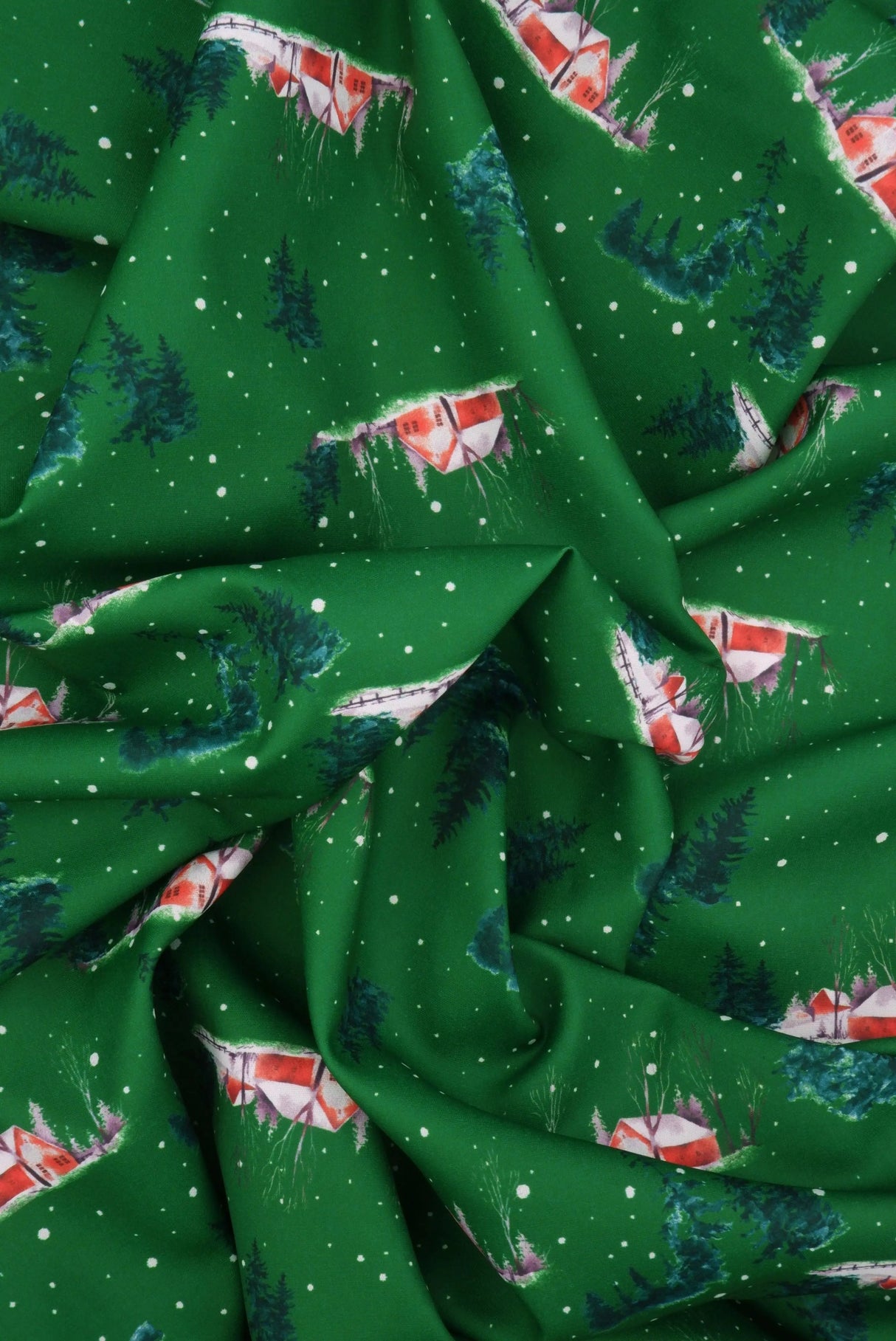 Snow House Christmas Digital Woven Print Fabric 60/61" Wide – 110 GSM
