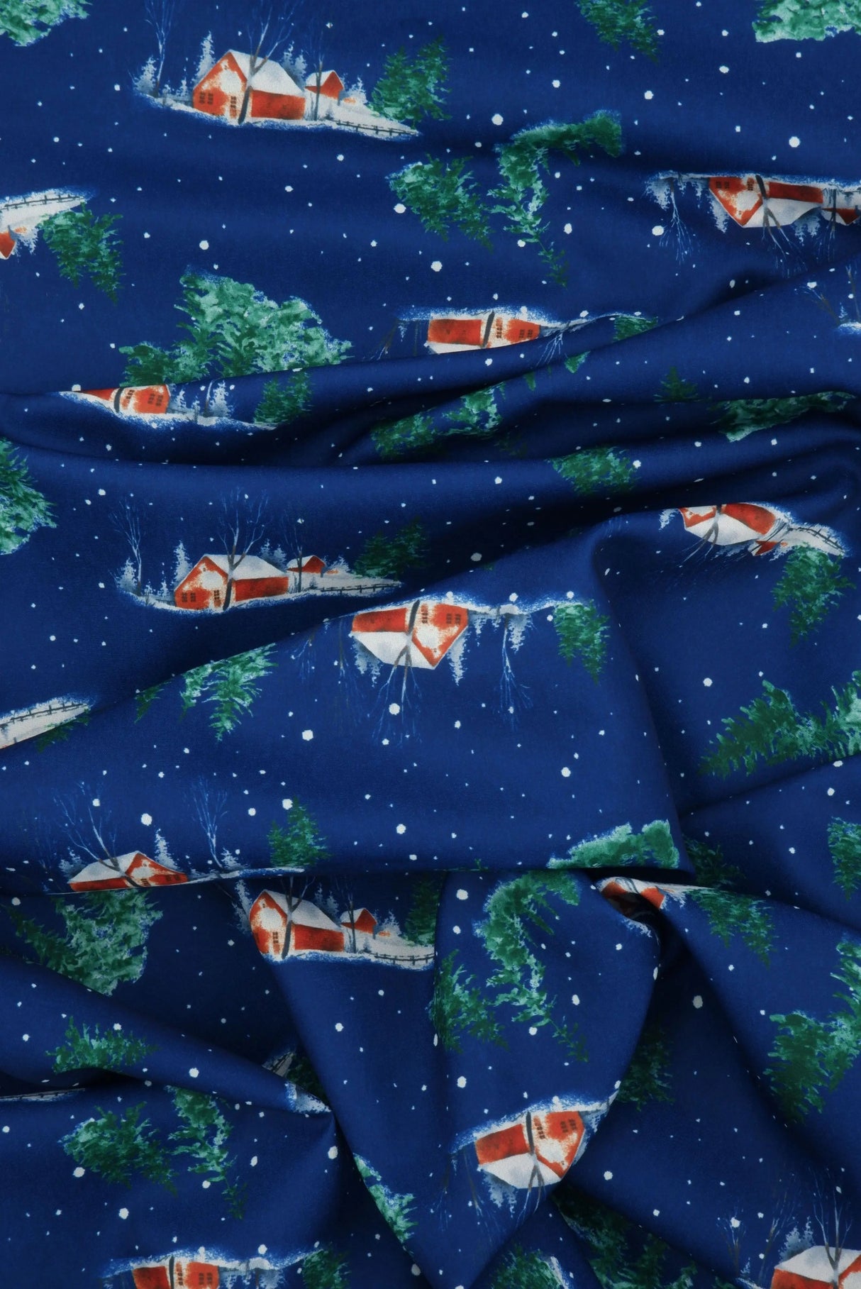 Snow House Christmas Digital Woven Print Fabric 60/61" Wide – 110 GSM