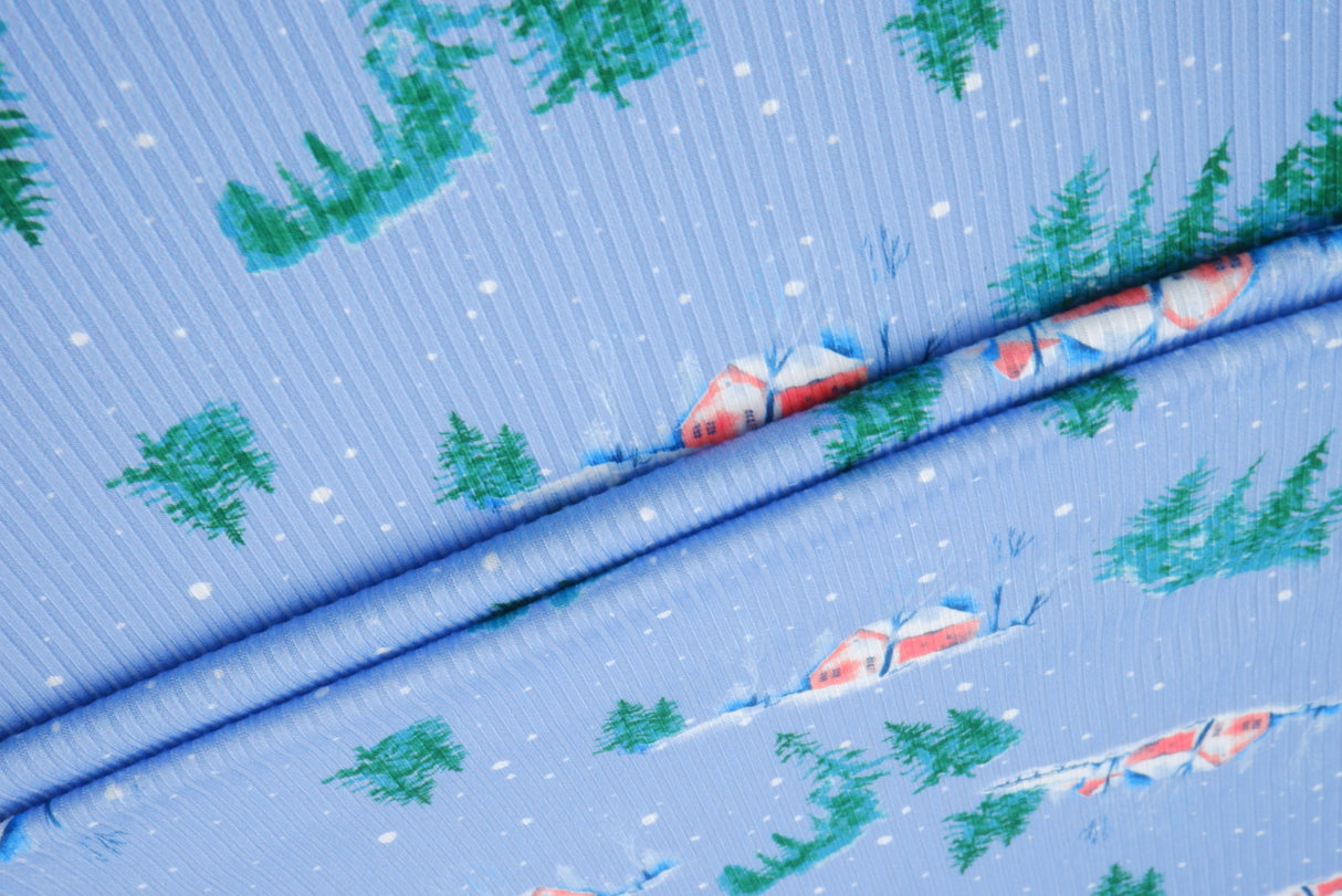 Christmas Print Rib Knit Fabric