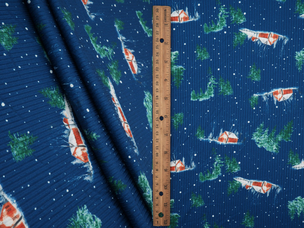Christmas Print Rib Knit Fabric