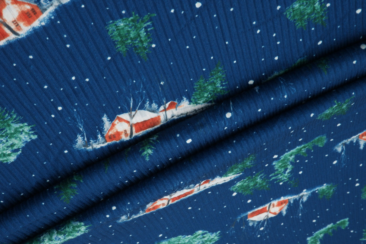 Christmas Print Rib Knit Fabric