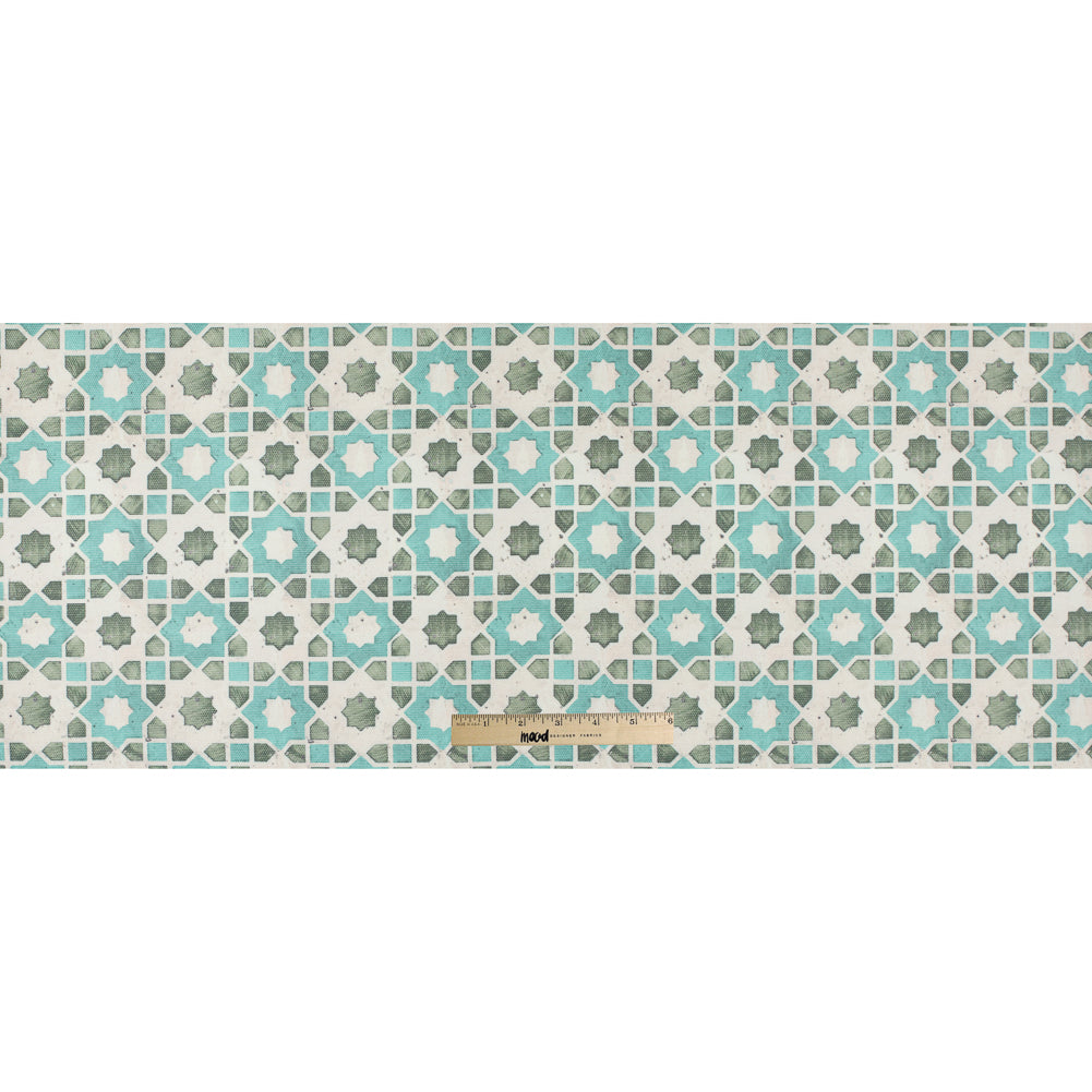 Spa Blue/Green Geometric Floral Outdoor Canvas