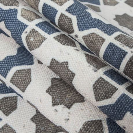 Denim/Green Geometric Floral Outdoor Canvas