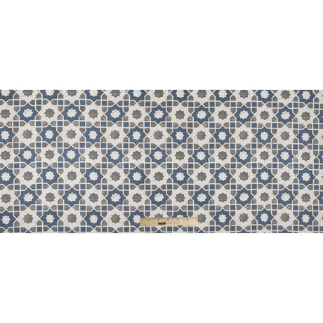 Denim/Green Geometric Floral Outdoor Canvas