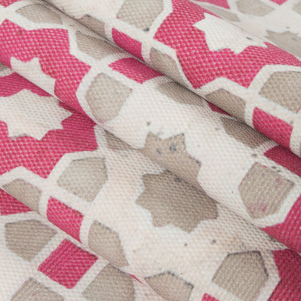 Pink/Beige Geometric Floral Outdoor Canvas
