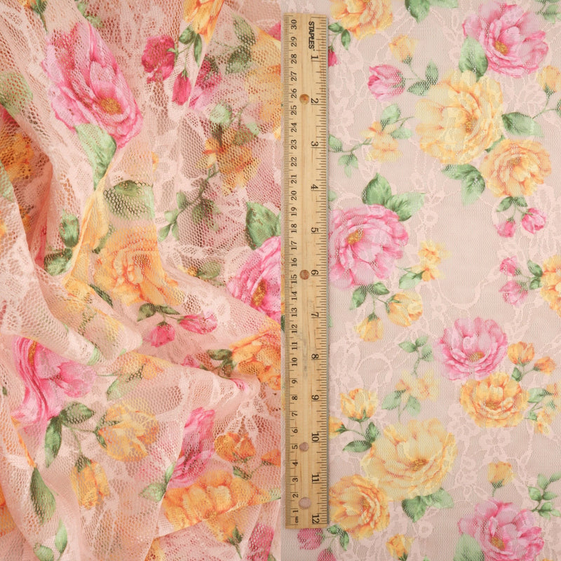Floral Printed Lace Peach