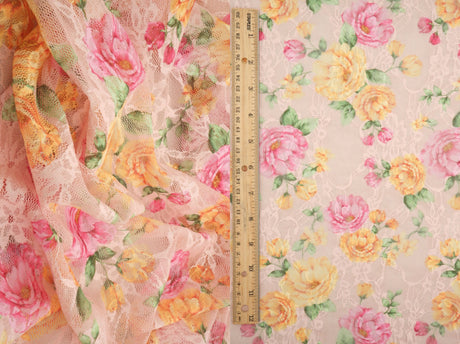 Floral Printed Lace Peach