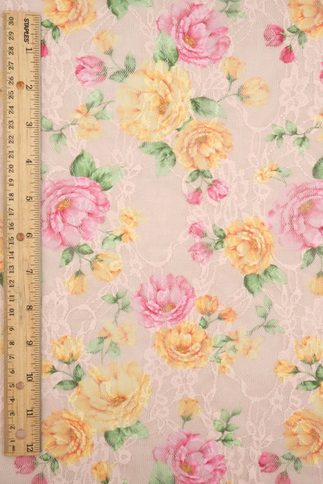 Floral Printed Lace Peach