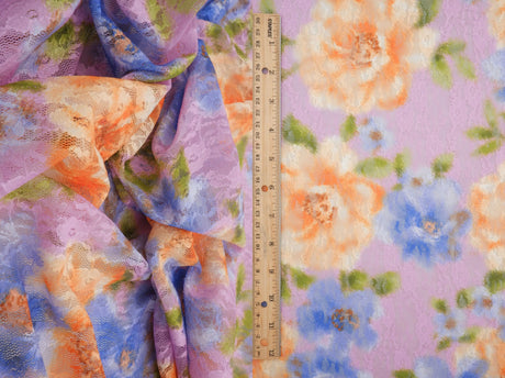 Floral Digital Print Lace Fabric 56/58" Wide – 110 GSM