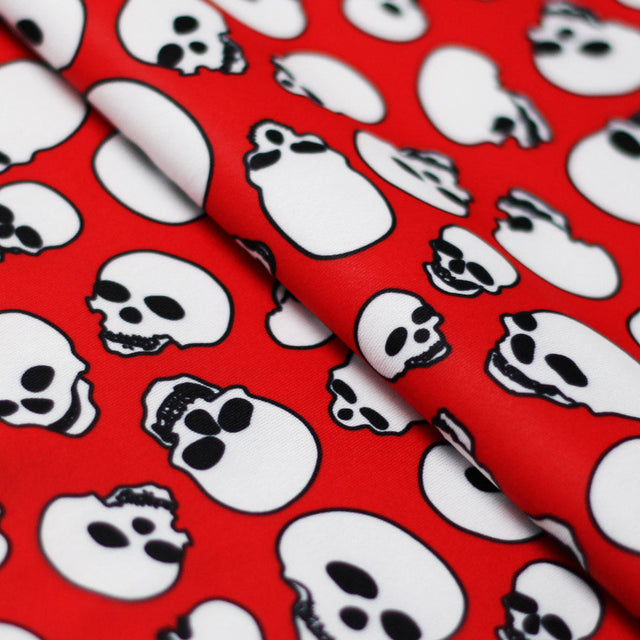 Skull Tricot Polyester Spandex Fabric - Red-White, Black-White, Black-Red, Skull Pattern, 58-60" Width, 240 GSM (1 Yard)