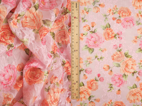 Floral Printed Lace Peach