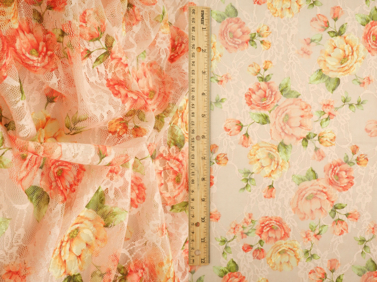 Floral Printed Lace Peach