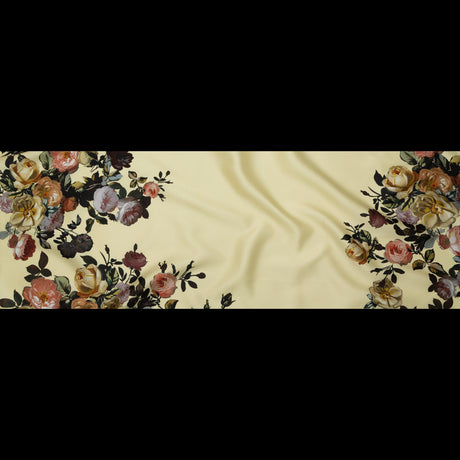 Tender Yellow and Black Forest Digitally Printed Flowers on a Premium Mikado/Twill