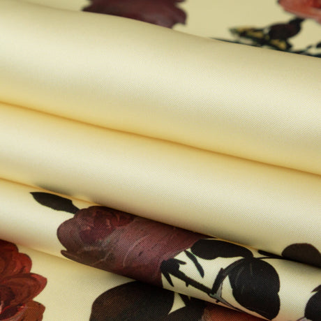 Tender Yellow and Black Forest Digitally Printed Flowers on a Premium Mikado/Twill